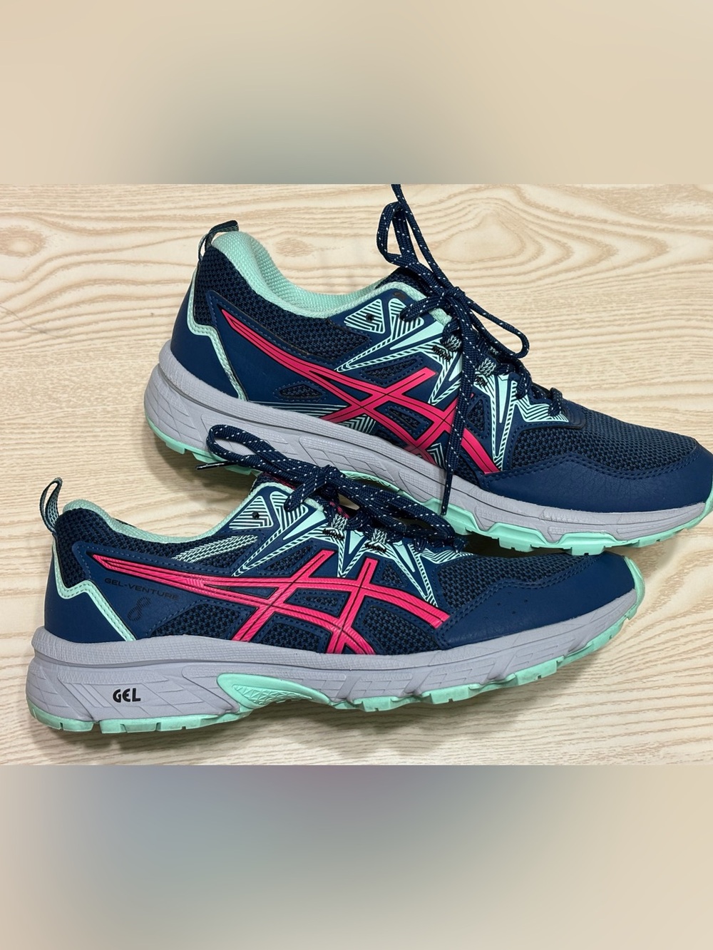 ASICS Navy Athletic Shoes with Pink and Mint Accents